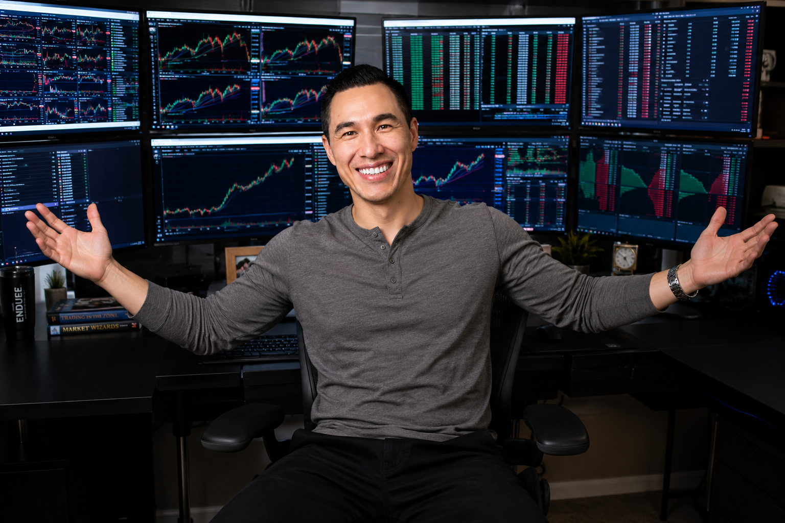Paul Remington Wang in a trading office