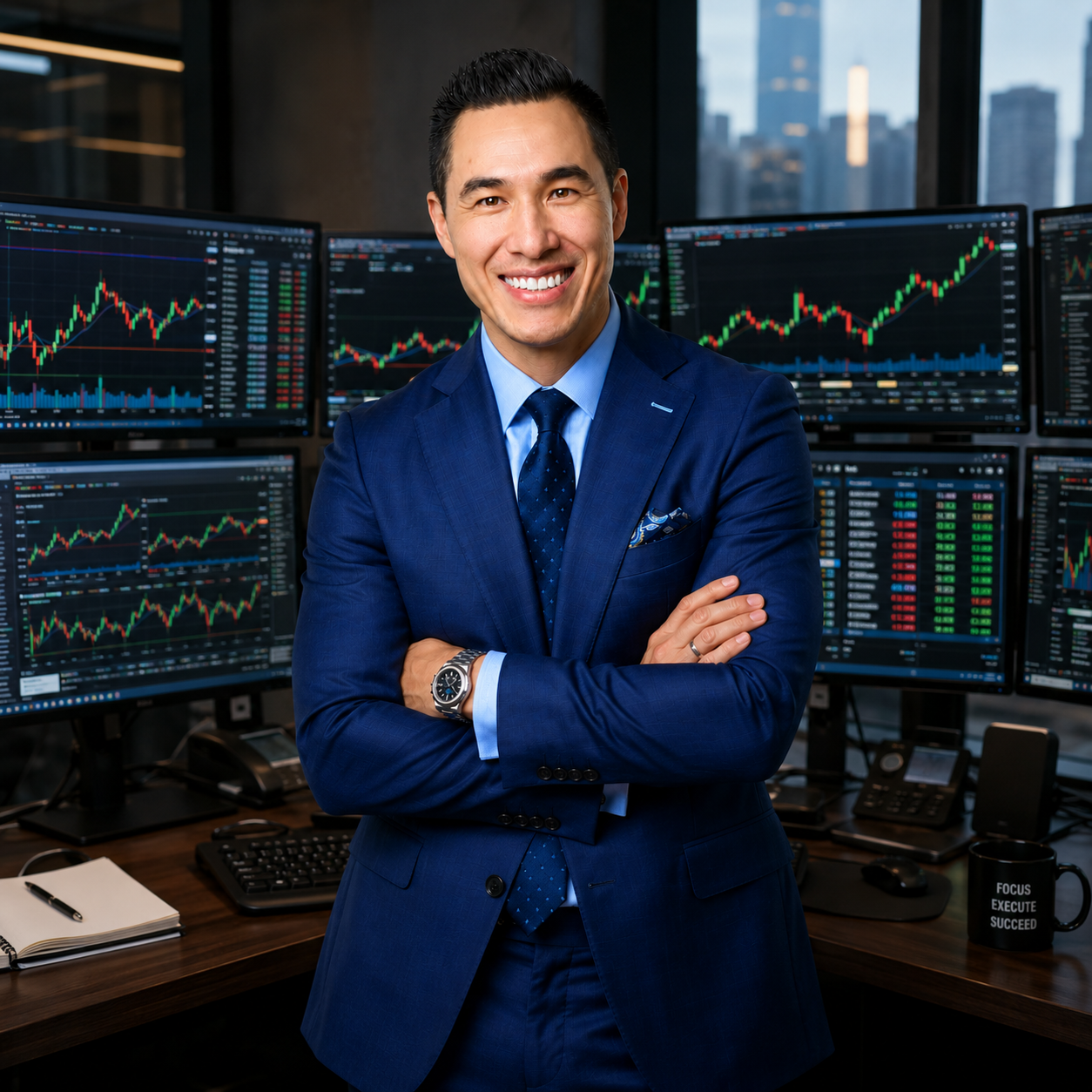 Paul Remington Wang in a trading office