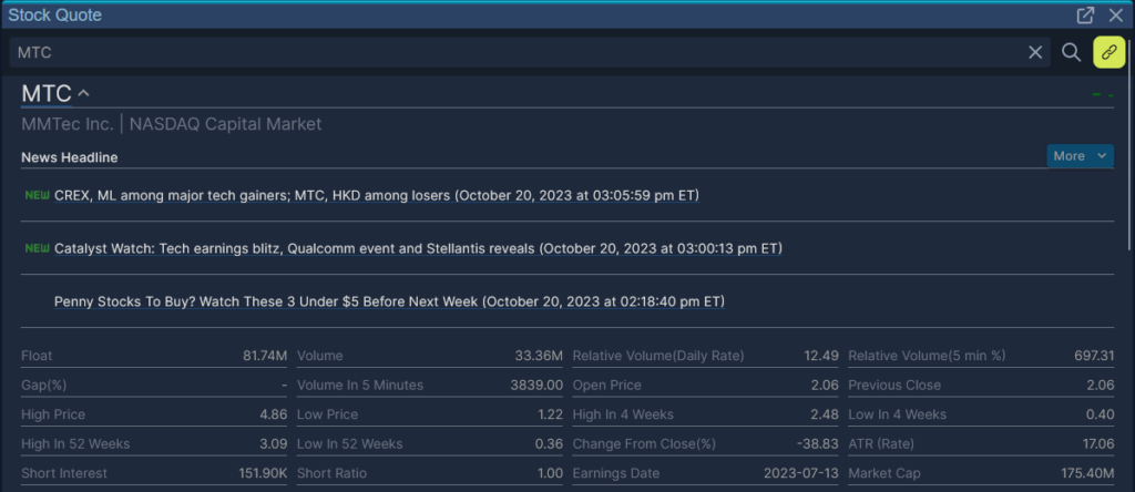 Quote window and news context